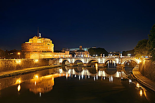 意大利,罗马,夜晚,上方,台伯河,反射