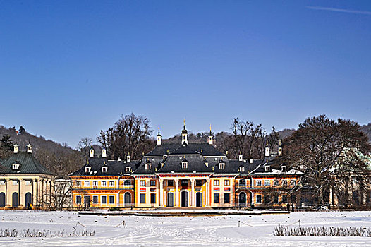 城堡,花园,冬天,萨克森,德国,欧洲