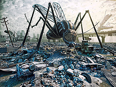 巨大,昆虫,毁坏,城市,概念