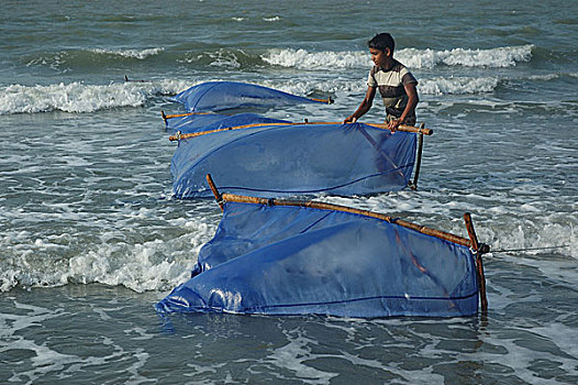 男孩,抓住,龙虾,海岸线,湾,孟加拉,2008年