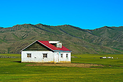 孤单,房子,山谷,前杭爱省,蒙古,亚洲