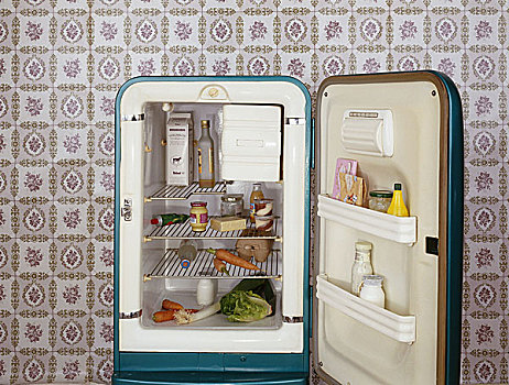 冰箱,食物,饮料,壁纸,复古,厨房,陈旧,满意,存储,凉爽,干燥,储存,无人