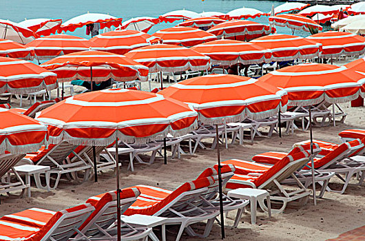 沙滩伞,太阳椅,海滩,蓝色海岸,法国