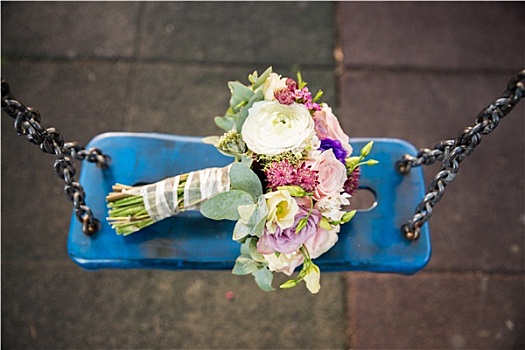 新娘,花束,蓝色背景,晃动
