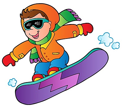 卡通,男孩,滑雪板