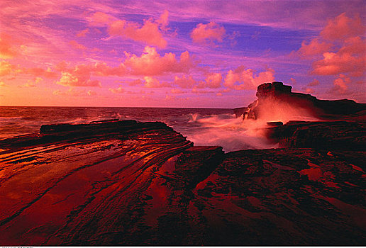 海岸,日落,夏威夷,美国