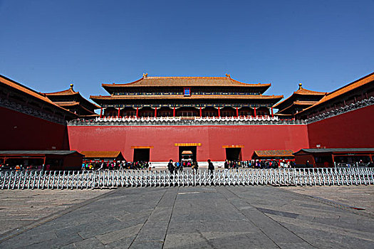 午门,故宫,中国,北京,天安门广场,五星红旗,华表,全景,地标,传统,蓝天