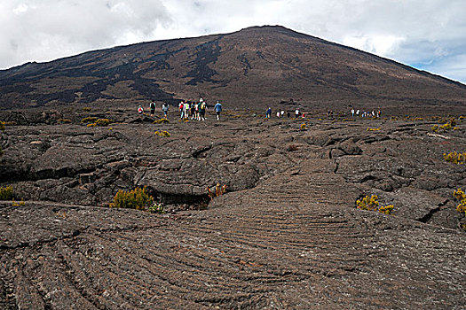 远足,火山岩,风景,后面,火山,团聚,法国,非洲