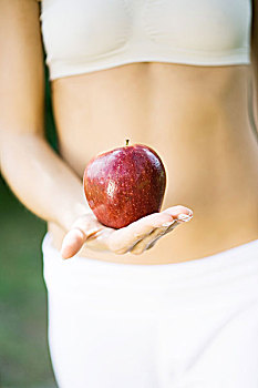 女人,拿着,苹果,正面,腹部,特写,腰部