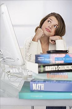 女孩,电脑,家庭作业