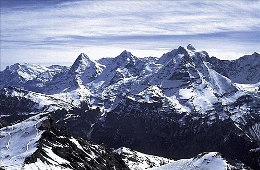 山峰,雪,冬天,艾格尔峰,少女峰,修雷克宏峰,伯恩高地,瑞士,欧洲