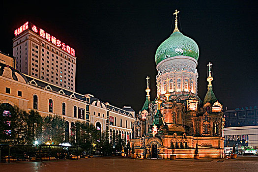 索非亚,大教堂,夜晚,哈尔滨,黑龙江,中国