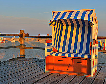 木头,沙滩椅,早晨,北海,石荷州,德国