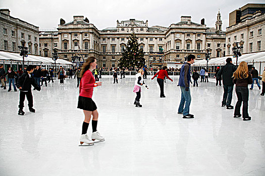 滑冰场,喷泉,院落,萨默塞特宫,堤,伦敦,英国