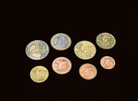 欧元,分币,欧洲货币,硬币,黑色背景