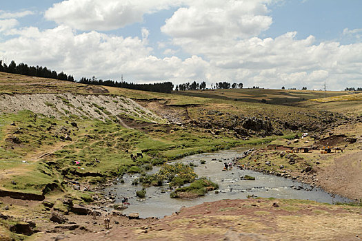 河,风景,洗,女人,埃塞俄比亚
