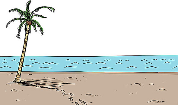 脚步,沙子,棕榈树