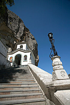 陡峭,楼梯,大教堂,八世纪,洞穴,寺院,世纪,岸边,旅游,黑海,乌克兰