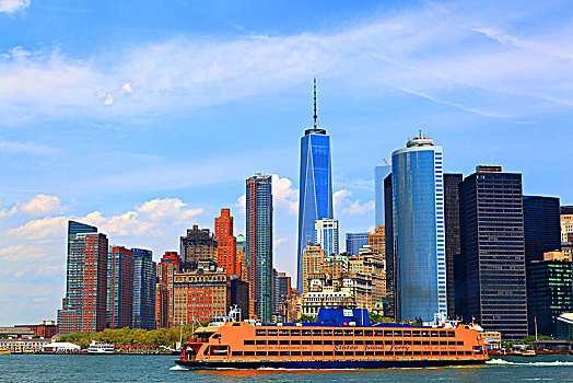 美国,纽约,曼哈顿,一个,世贸中心,斯塔滕岛,渡轮