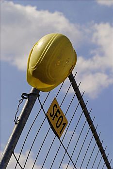 黄色,安全帽,建筑工地,栅栏,斯图加特,德国,欧洲
