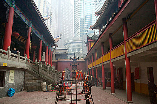 佛教寺庙,现代,高层建筑,重庆,中国