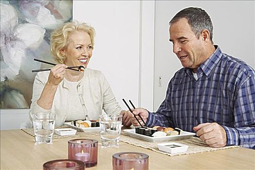 伴侣,吃饭,寿司
