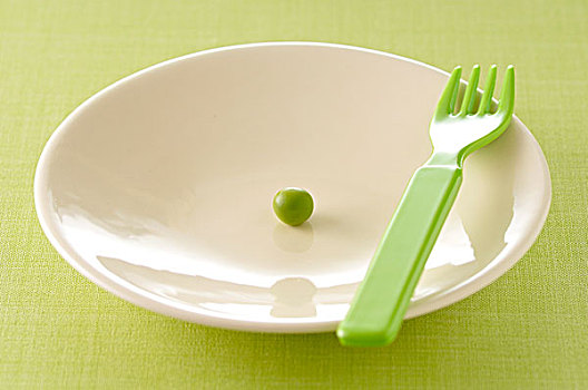 一个,豌豆,塑料制品,盘子,叉子