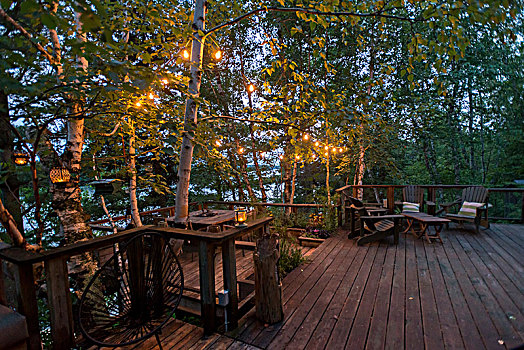 木质露台,休息区,湖,木头,安大略省,加拿大