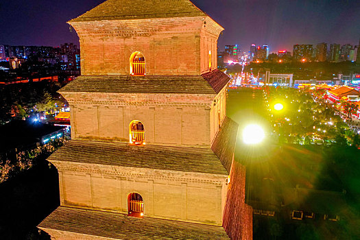 航拍陕西西安大慈恩寺大雁塔夜景