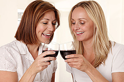 两个女人,喝,红酒