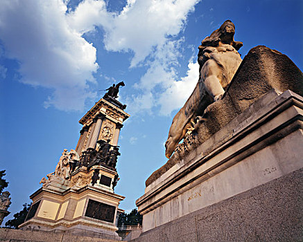 西班牙,马德里,丽池公园,狮子,纪念建筑,大幅,尺寸