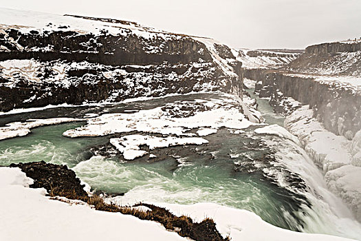 瀑布,冬天,雾,冰岛,欧洲