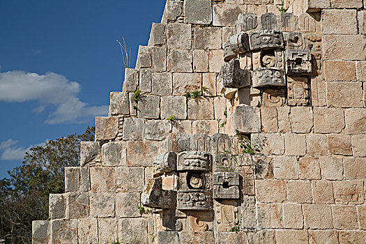 雨,神,石头,面具,巫师金字塔,乌斯马尔,玛雅人遗址,尤卡坦半岛,墨西哥