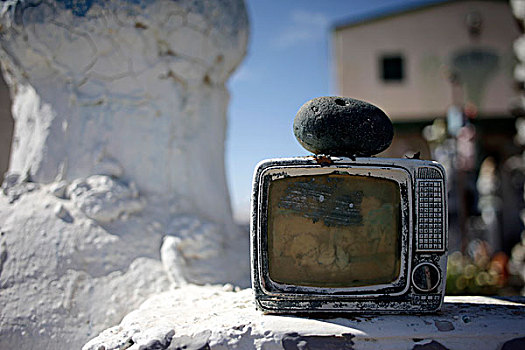 微型,电视,模型,石头,墙壁,加纳利群岛,兰索罗特岛,西班牙