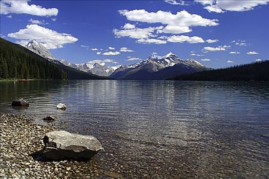 全景,湖,玛琳湖,碧玉国家公园,艾伯塔省,加拿大