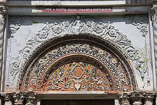 赤陶,特写,正门入口,民间艺术,博物馆,达卡,孟加拉,十一月,2008年