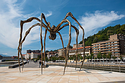 蜘蛛,雕塑,正面,古根海姆博物馆,毕尔巴鄂,巴斯克,比斯开湾,省,西班牙,欧洲