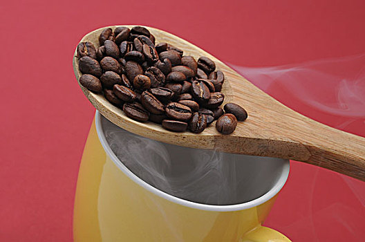 咖啡豆,蒸汽,新鲜,煮咖啡