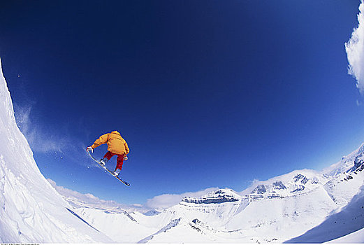 男人,滑雪板,班芙,艾伯塔省,加拿大