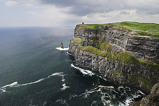 爱尔兰,克雷尔县,莫赫悬崖,伸展,上升,向上,高处,大西洋,海洋