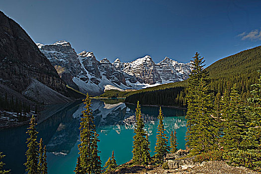 冰碛湖,展示,山,反射,山谷,十峰谷,班芙国家公园,艾伯塔省,加拿大