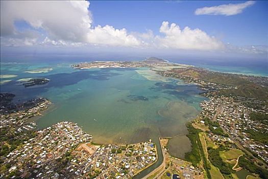 夏威夷,瓦胡岛,向风,海岸,俯视,卡内奥赫湾