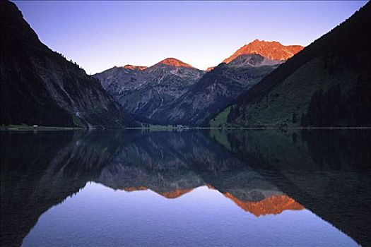反射,山峦,湖,提洛尔,奥地利