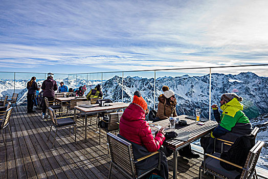 奥地利,提洛尔,索尔登,滑雪,山,顶峰,冰,美食,餐馆,户外进餐,冬天
