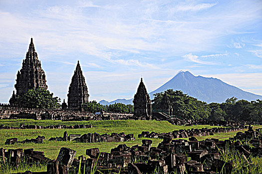 印度尼西亚,爪哇,普兰班南,印度教,庙宇,火山