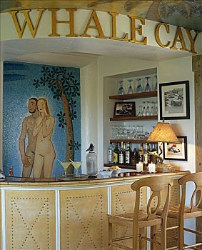 酒吧,小,鲸,房子,优雅,涂绘,天花板,壁画
