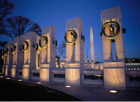 国家二战纪念碑,黄昏,华盛顿特区
