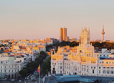 城镇,宫殿,日落,俯视图,马德里,西班牙,欧洲