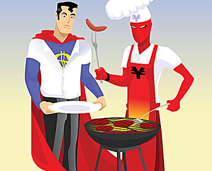 超级英雄,厨师服,做饭,烧烤,伙伴