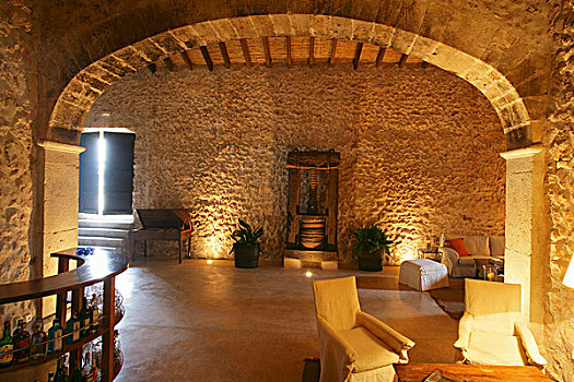 石墙,拱形,入口,地中海,客厅